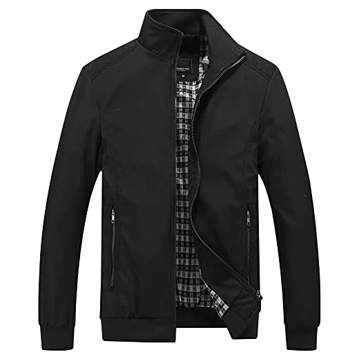 SKYWPOJU Lätt, tunn bomberjacka för herr med ärmficka, blousonjacka, övergångsjacka, aviatorjacka i uppställningskrage med innerficka (Color : Black, Size : XXXXXXXX-Large)