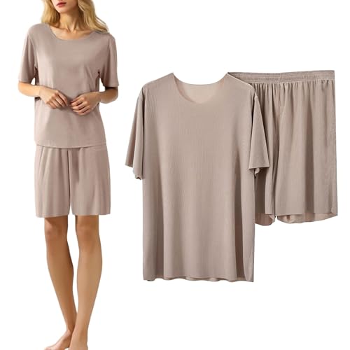 Pijama de seda de hielo mujer conjunto transpirable pantalones cortos ropa de dormir cómoda 3