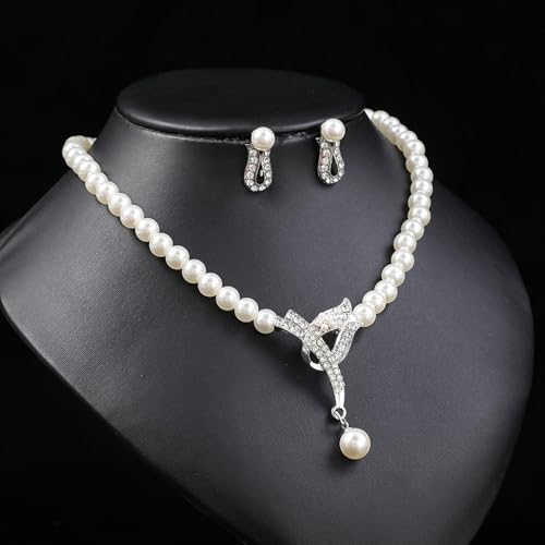 Juego de collar de perlas anticaída conjunto de pendientes ligeros que no dañan la oreja 6