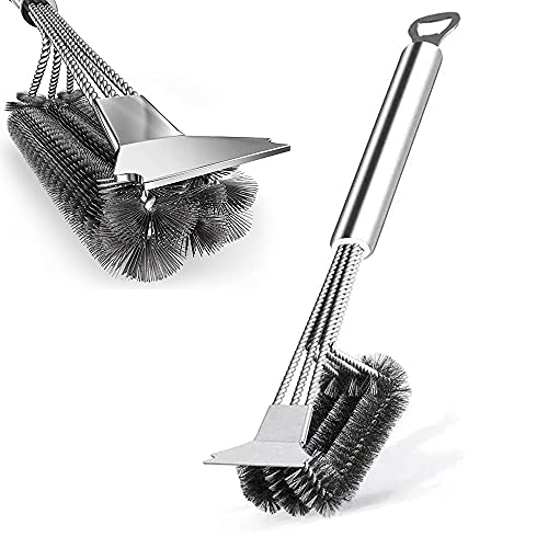 Grillrost Bürste mit Schaber und Flaschenöffner Grillbürste,3 in 1 BBQ Grillbürste mit Starken Schaber,Barbecue Grill Cleaner Tools 18',für Holzkohle Elektro Gas Grill Garten Barbecue
