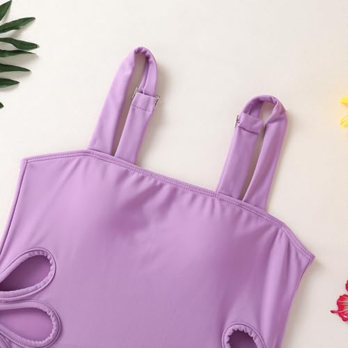 Image of Girls Swimsuit One Piece Bathing Suit Adjustable Straps Solid Color Cut Out Butterfly Girls' Swimwear for 7-14Y