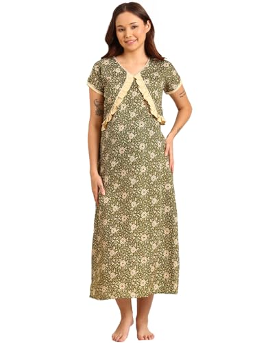 Image of Rupa Jon Aishwarya Women Full Length Maternity Night Dress in Cotton Blend Fabric, Maxi Nighty, Pregnancy Night Dress for Nursing, Pre and Post Pregnancy