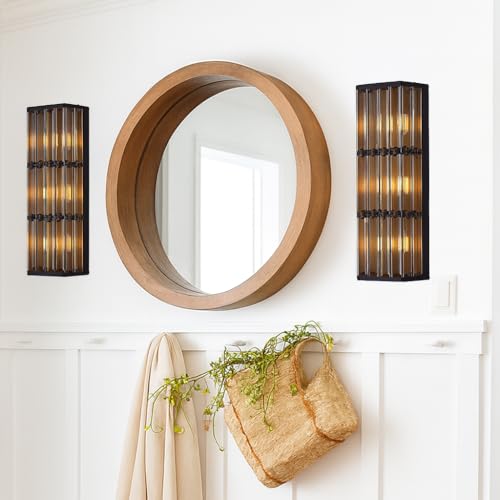 Image of Rustic Black Wall Sconce with Glass Vintage Antique Wall Light Fixture Retro Farmhouse Mid Centry Wall Sconce for Bedroom, Living Room, Mirror, Fireplace