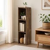 Furevol 3-Tier Narrow Bookshelf, 8-Inch Width Bookcase, Book Shelf with Storage Shelf, 9.3 x 7.9 x 31.5, for Living Room, Home Office, Bedroom, Amber Pine