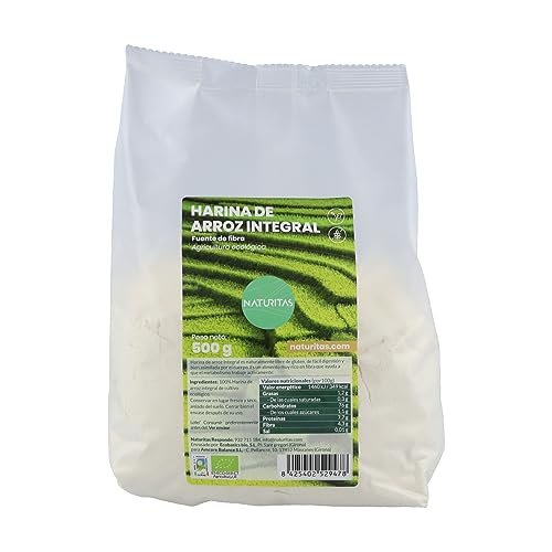 Harina de arroz integral BIO | 500 g | Naturitas Essentials | Sin gluten apta para hornear | 100% Harina de arroz integral de cultivo ecológico | Harinas