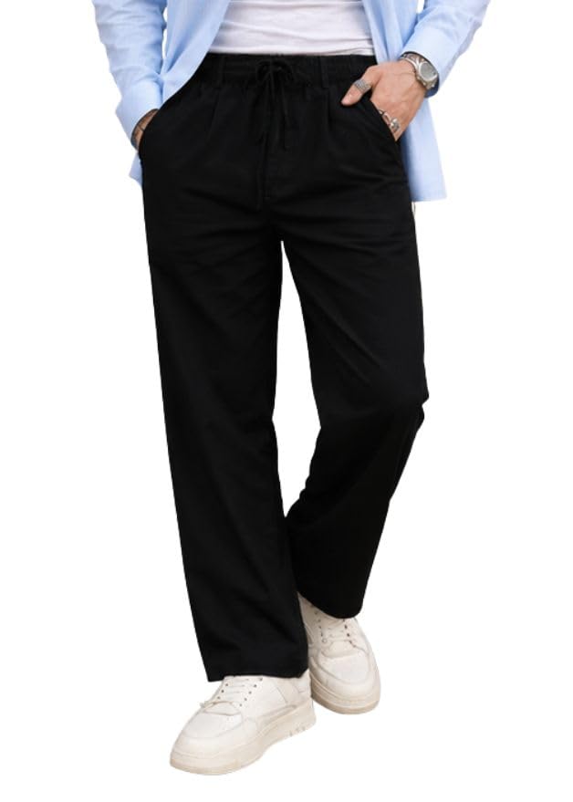 Midnight Black Relaxed-Fit Trousers for Men – Casual Straight Leg Pants with Comfortable Stretch Waist for Office, Travel-picture-36