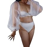 DooWay Women Fashion Wedding Detached TULLE PUFF SLEEVES White Oversize Semi Sheer 70cm Long Sun Protection Fingerless Gloves