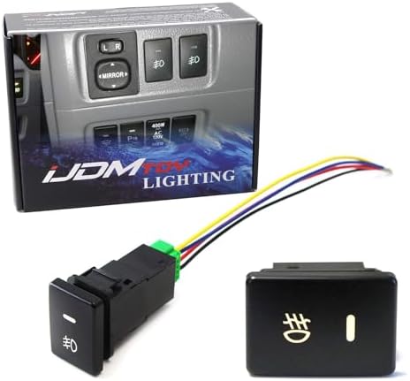 iJDMTOY Factory Style 4-Pole 12V Push Button Switch w/LED Background Indicator Lights Compatible with Fog Lights, DRL, LED Light Bar, etc (200 Series Toyota, 33x22mm)