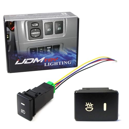 iJDMTOY Factory Style 4-Pole 12V Push Button Switch w/LED Background Indicator Lights Compatible with Fog Lights, DRL, LED Light Bar, etc (200 Series Toyota, 33x22mm)