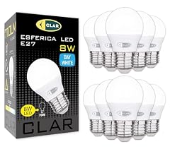 CLAR - Lampadine LED E27 Luce Naturale 4000K, 8W, Piccola (Confezione da 10)