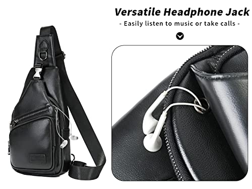Sling Bag For Men, Stylish Functional Cross Body Shoulder Bag Mens Crossbody Sling Backpack Travel Chest Bags Leather Black #TOP4