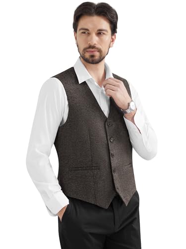 MAGE MALE Men's Suit Vests Business Formal Dress Tweed Vest Slim Fit Casual Waistcoat with 3 Real Pockets3