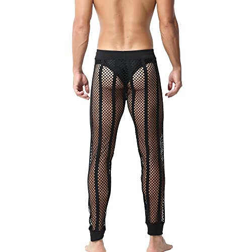 YUFEIDA Men's Fishnet Pants Drawstring Bottoms Low Rise Mesh Leggings Muscle Fit Long Pants See Through Thermal Bottoms4