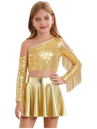 Crop top et jupe paillette métallique fille costume de danse sans irritation