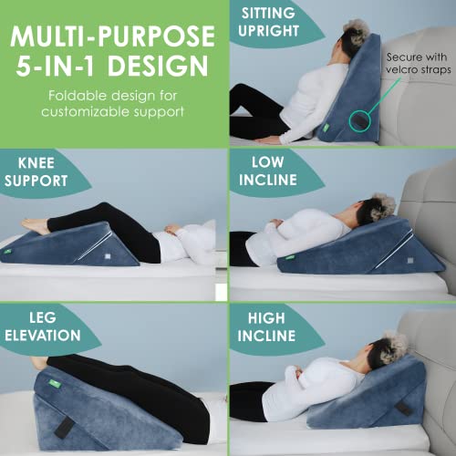 Cushy Form Wedge Pillow For Sleeping - 22 Inch Memory Foam Bed Wedge For Sleeping, Reading, Post Surgery & Leg Elevation - Triangle Pillow With Washable Cover - Blue #TOP2