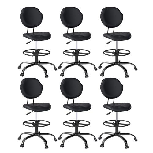 Image of Drafting Chair with Back Support, Tall Desk Rolling Stool (Black, Set of 6)