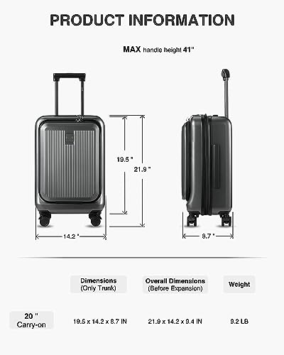 20 Inch Carry On Luggage With Laptop Compartment - Polycarbonate Suitcase With Usb Port - Hassle-Free Travel Luggage Airline Approved, Expandable And Lightweight #TOP6