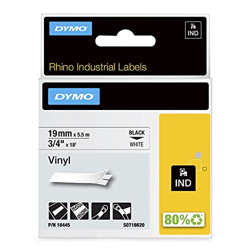 Dymo Rhino etichette industriali in vinile autoadesive | rotolo da 19 mm x 5,5 m | stampa nera su bianco
