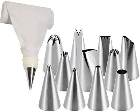 Pramukh Enterprice 12 Piece Cake Decorating Set Frosting Icing Piping Bag Tips with Steel Nozzles Reusable and Washable