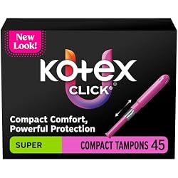 1 of U by Kotex Click Compact Tampons, Super, Unscented, 45 Count | BPA Free, Gynecologist Tested, Smooth Tip Insertion, Individually Wrapped, Pocket-Ready, Leak Free Protection