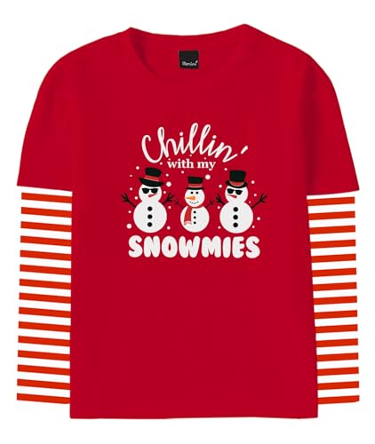 Image of Remimi Unisex Kids Christmas Long Sleeve Shirt Xmas Print Stripe Shirts 2-12 Years