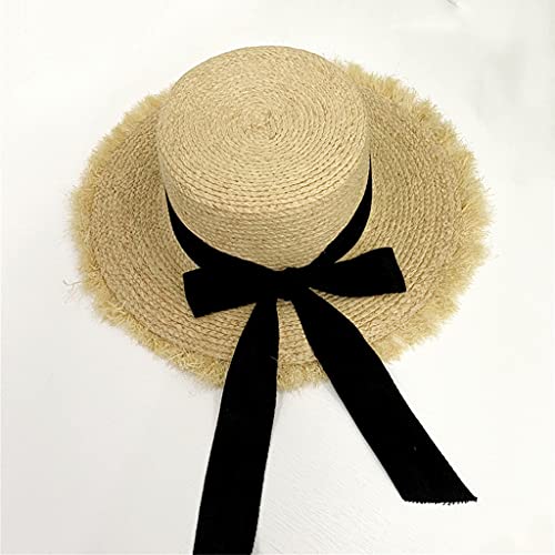 Chapeau de soleil d'été en raphia avec nœud élégant pour femmes