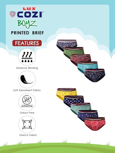 Image of Lux Cozi Boy's Super Combed Cotton Outer Elastic Printed Brief with Ultra Soft Waistband | Colors & Prints May Vary|