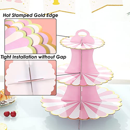 2 Pack Cardboard Cake Stand, 3 Tier Paper Dessert Round Cupcake Holder Tower Disposable Pastry Stand For Birthday, Afternoon Tea,Wedding Party Anniversary Christening Fruit Desserts Display #TOP5