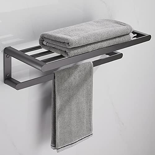 Porte-serviette avec un porte-serviette étagère mural gris anti-rouille de 40cm - 6