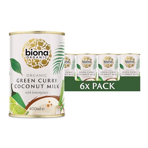 Biona Organic Green Curry Coconut Milk 400ml, Pack of 6 - Dairy Free, Naturally Vegan - Blended with Chilli and Lemongrass - Pressed from Coconut Kernels - Vegan -BPA free can