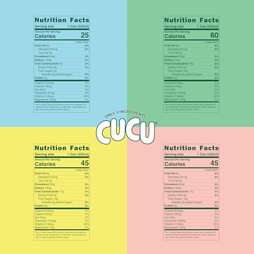 Image of CUCU Pressed Cucumber Water Variety Pack - Real Juice from Fresh Cucumbers, Watermelon, Guava & Pineapple, with Vitamin C, Electrolytes, Antioxidants - No Sugar Added, Non-GMO - 11 fl oz Cans, 12 Pack