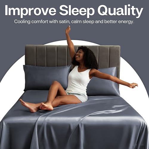 Image of MR&HM Satin Pillowcase for Hair and Skin, Silk Satin Pillowcase 2 Pack, Queen Size Pillow Cases Set of 2, Silky Pillow Cover with Envelope Closure (20x30, Space Grey)