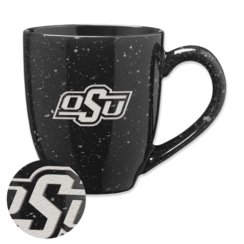 Rico Industries NCAA Oklahoma State Cowboys Black 16 oz Team Color Laser Engraved Speckled Ceramic Coffee Mug