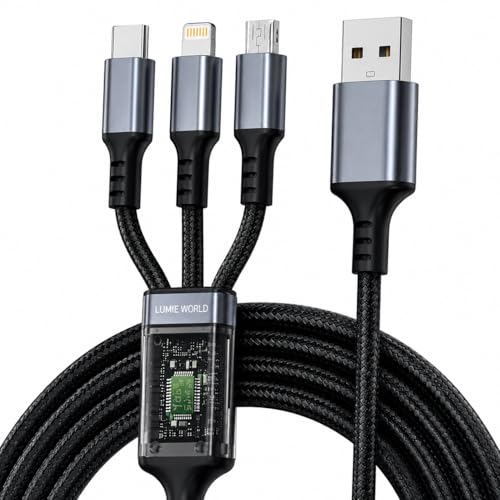 Image of 3 in 1 Fast Charging Cable 100W, USB to Type C + Lightning + Micro USB, Braided Multi Charging Cable for iPhone, Samsung, OnePlus, Xiaomi & Android Devices, Universal Charger Cable, 1.2M
