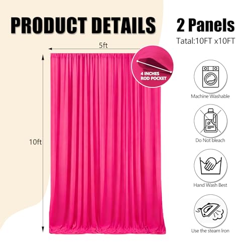 Image of 10ft x 10ft Fuchsia Backdrop Curtains for Parties, Polyester Fabric Backdrop Drapes with Rod Pockets for Weddings, Birthday, Halloween, Photography, Christmas Party Background Curtain, 2 Panels