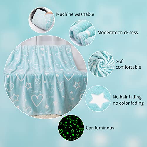Goodhipi BLUE-01 Glow In The Dark Blue Heart Stars Throws Blanket 50 X 60 In Soft Warm Cozy Blanket thumb #5