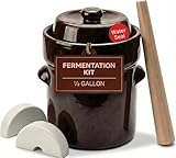 Kenley Bote de Fermentación de 2 Litros - Olla de Gres para Fermentar o Encurtir Kimchi, Chucrut, Pepinillos, Verduras, Kombucha - Fermentador de Cerámica con Pesas, Tapa y Macerador