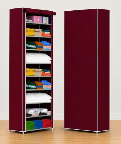 Image of YouCopia Collapsible Wardrobe 9 Shelves Storage Clothes Storage Rack Quick Wardrobe /Cabinet /Multipurpose Storage Rack, Foldable, Collapsible Fabric Organizer for Home Office (Maroon, 9-Layer)