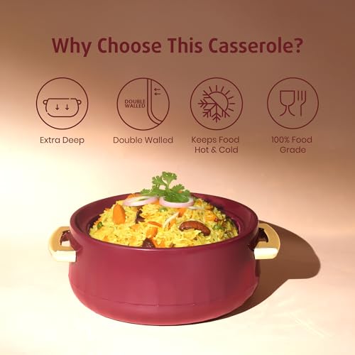 Image of SELVEL Elegance Casserole | Advanced PU Insulation | Elegant Design Hot Pot | Hot Case Keeps Food Hot & Fresh for Hours | Serve Chapati, roti, Biryani and More (Royal Maroon, 1700)