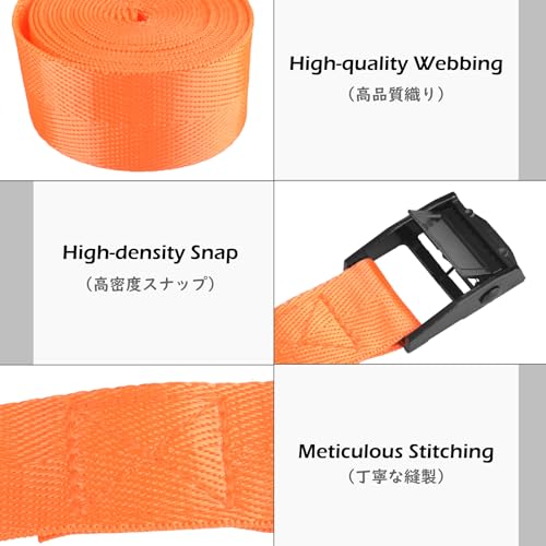 Image of TRIWONDER Cinch Tie Down Straps Cam Buckle Lashing Strap Nylon Small Ratchet Heavy Duty Belts for Packing Cargo Battery Bike Car Roof Rack Kayak Truck (01# Orange - 2 Packs, 6.6 FT)