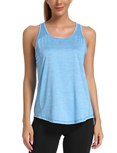 Aeuui Womens Workout Tops For Women Racerback Tank Tops Mesh Yoga Shirts Athletic Running Tank Tops Sleeveless Gym Clothes Blue #TOP1