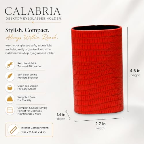 Image of Calabria Desktop Eye Glasses Holder Soft Lining Weighted Base Eyeglasses Stand Case Desks Nightstands PU Leather Mens Womens