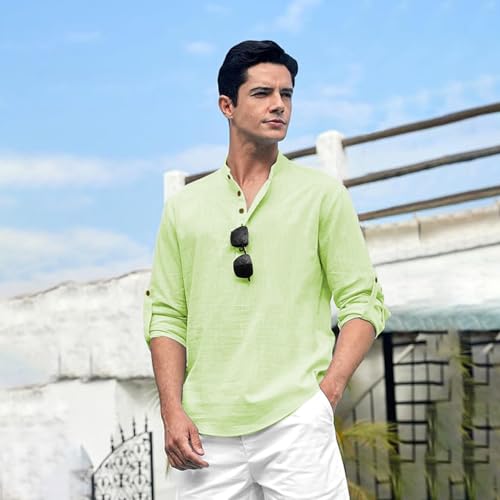 Image of Beige Color Cotton Blend Mandarin Neck Short Kurta Straight Kurta for Men (S)