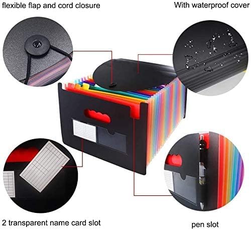File Organisers, Supmaker 12 Pockets Expanding File Folder, A4 Size Accordion Folder Expandable File Organiser with Lid, Rainbow Document Organiser for Filing Folders and Storage Files - Image 2