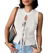 Yousify Women's Tie Front Sweater Vest Ribbed Knit Tank Tops 2025 Summer Fashion Casual Cute Bow ...