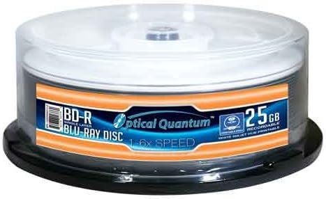 25 Pack Optical Quantum 6X 25GB BD-R Blu-ray Blank Disc White Inkjet Hub Printable