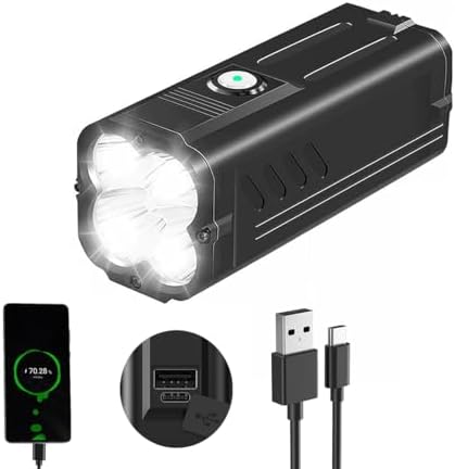 SuperFire Led Torch Rechargeable 10000 Lumens,M20 Torches Led Super Bright Powerful P50 Four Core Wick Built-in 10400 mAh Battery,Long Battery Life, 6 Modes for Dog Walking Hiking Emergency Gift