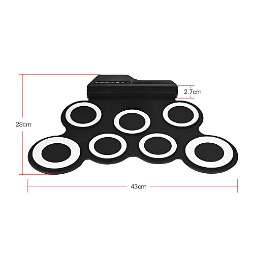 Moniss Conjunto de bateria eletrônica digital portátil tamanho compacto roll up kit 7 almofadas de s