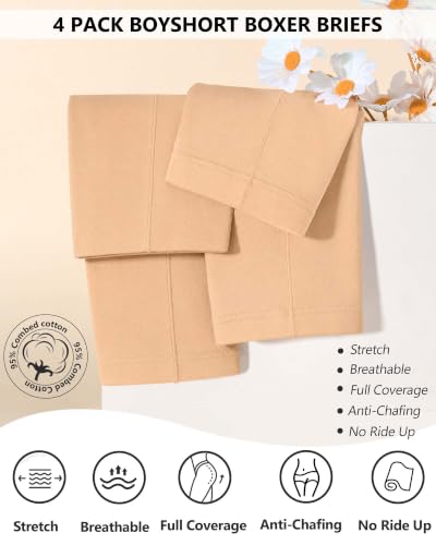 Image of Women's Boyshorts Underwear Cotton, Full Coverage Panties, Womens Boyshort Boxer Briefs Breathable for Women 4 Pack