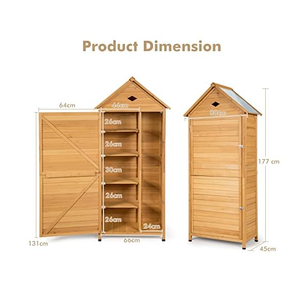 GIANTEX Gartenschrank Holz wetterfest Gartenhaus Gerätehaus Gartenhütte Gartenschuppen 4 Einlegeboden Geräteschrank… – Bild 8